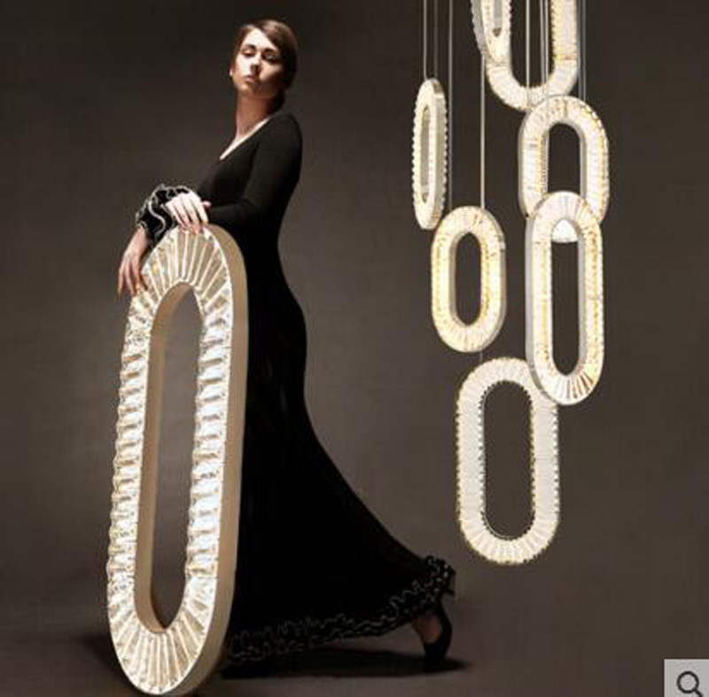 Staircase Crystal Light Long Chandelier Villa Duplex Floor Spiral Chain Staircase Chandelier（WH-NC-113)