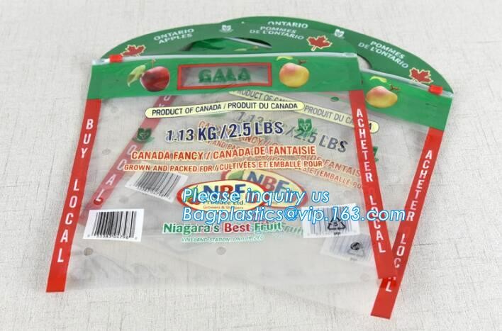 slider Zip lockkk fruit bag with air holes for grape packaging bag, Stand up slider zipper fruit picking bag for apple, Fac