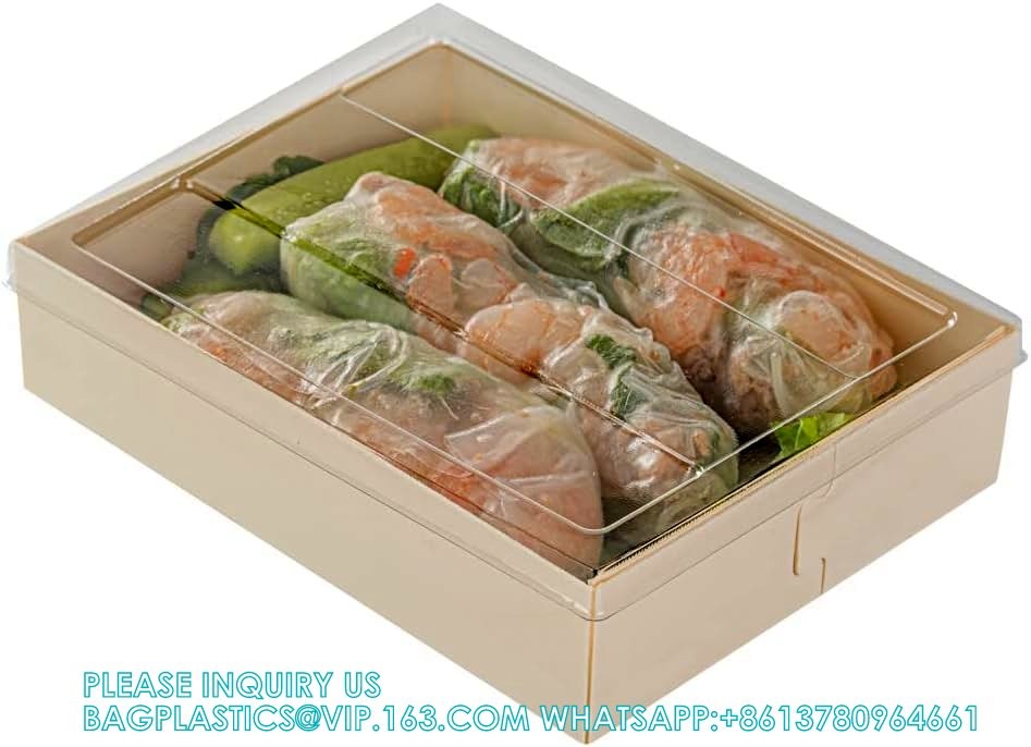 23 Oz Rectangle Short Straight Wooden Containers - Containers Sold Separately, Clear Plastic Lids