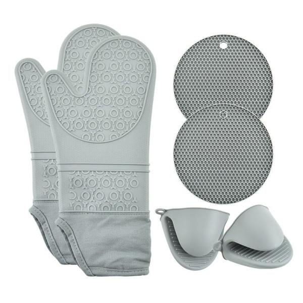 Silicone Oven Mitts And Pot Holders Set Heat Resistant To 450℉ Extra Long 15
