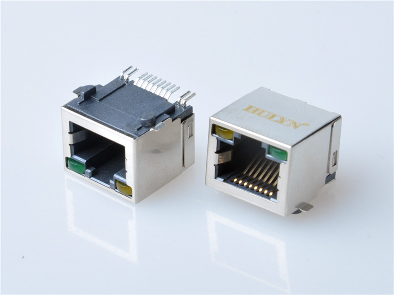 HULYN Very low profile, Shielded RJ45 Modular Jack, Through Hole Type, SMD,with LEDs，