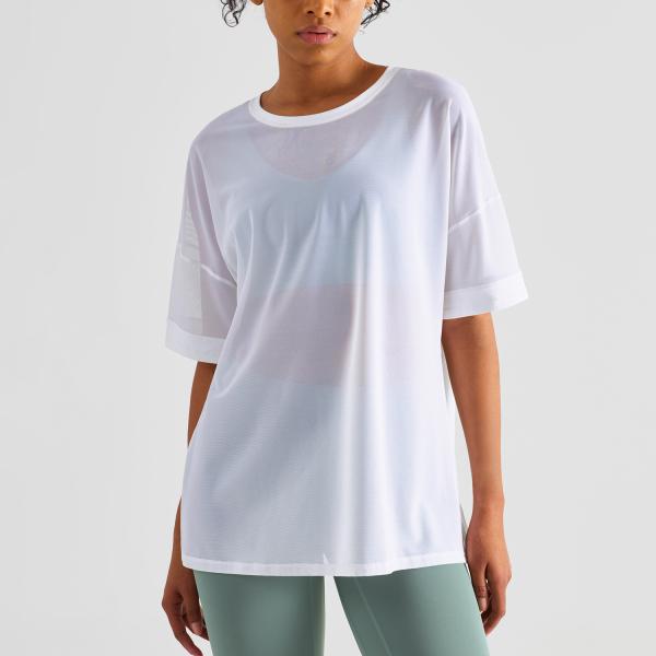Buy cheap Double Sided Brocade Mesh Stitching Casual Sports Top Fitness Women'S Short Sleeve T - Shirt from wholesalers
