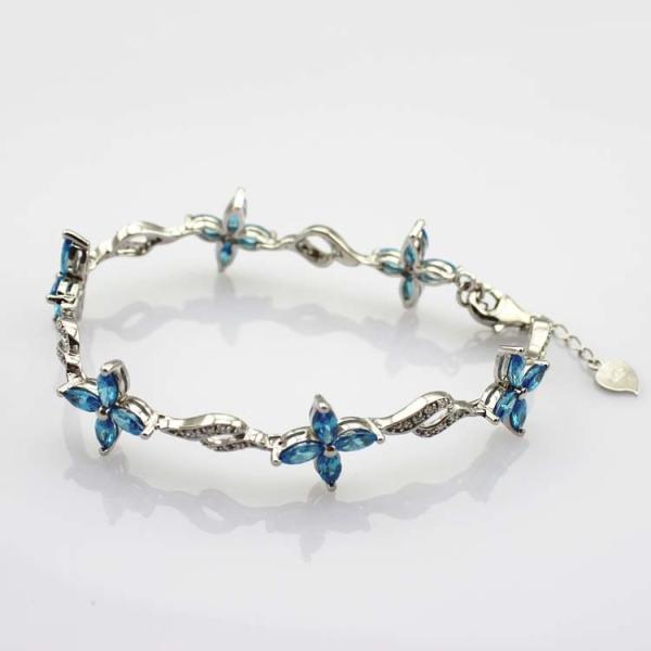 Buy cheap 925 Silver Jewellery Quatrefoil Blue Topaz Cubic Zircon Tennis Bracelet (B04BLUE) from wholesalers