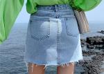 100% Cotton Ladies Denim Jeans Light Blue Wash With Patch Pocket And Raw Hem