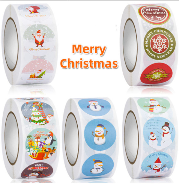 Christmas 2 Inch Round Sticky Labels On A Roll 1000pcs CMYK Color
