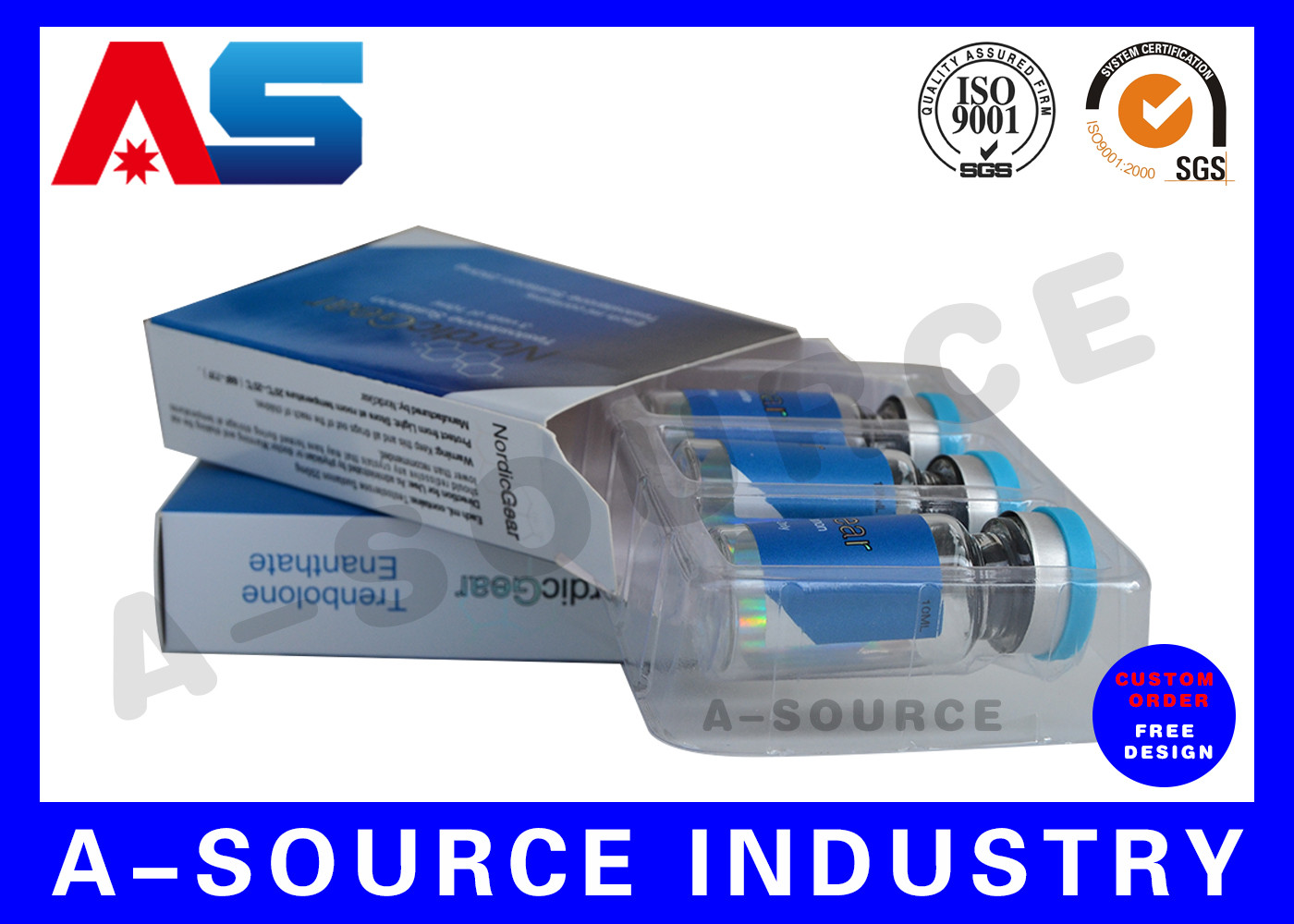 Embossing Foil Laser Hologram Printed 10ml Vial Boxes For Chemical Oil Solution pharmaceutical packaging boxes