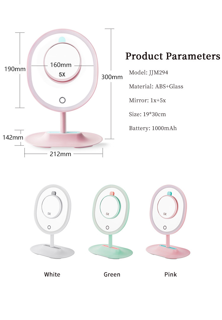 1000mAh Justtide 19*30cm 1x 5x 90° Rotation LED Magnifying Mirror