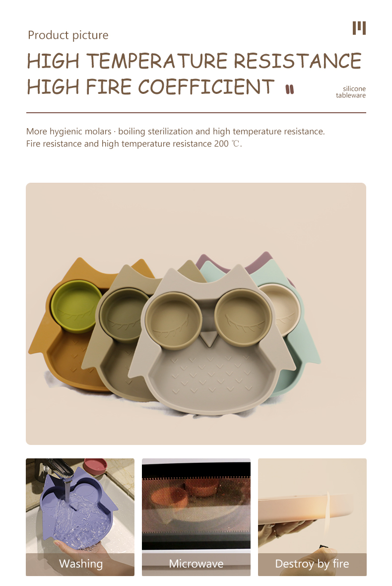Owl Shape Silicone Baby Suction Plate Non Toxic BPA Free With Pantone Color