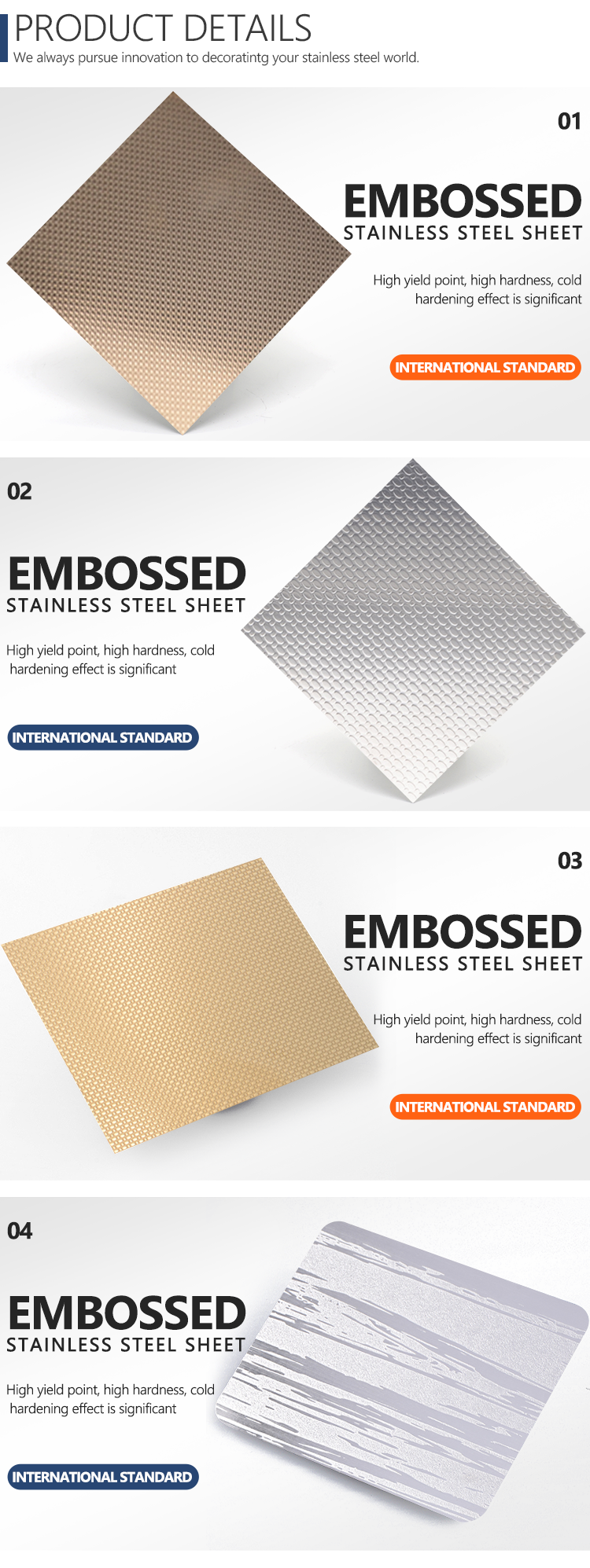 SUS 304 316 316l 2wl 5wl 6wl Checkered Stainless Steel Sheet Leather Embossing