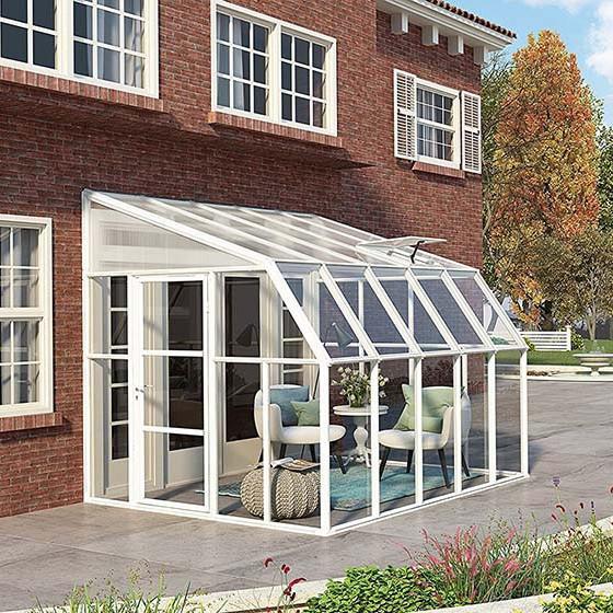 Buy cheap Garden Curved Glass Roof Sunroom Inclined Roof Glass House Energy Saving Tempered Glass Aluminium Greenhouse Ultraviolet Protection from wholesalers