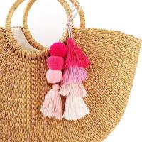 Buy cheap Colorful Bohemian Pompom Tassel Keychain Handbags Straw Bag Charms Ornaments Key Ring Pompom Pendant product