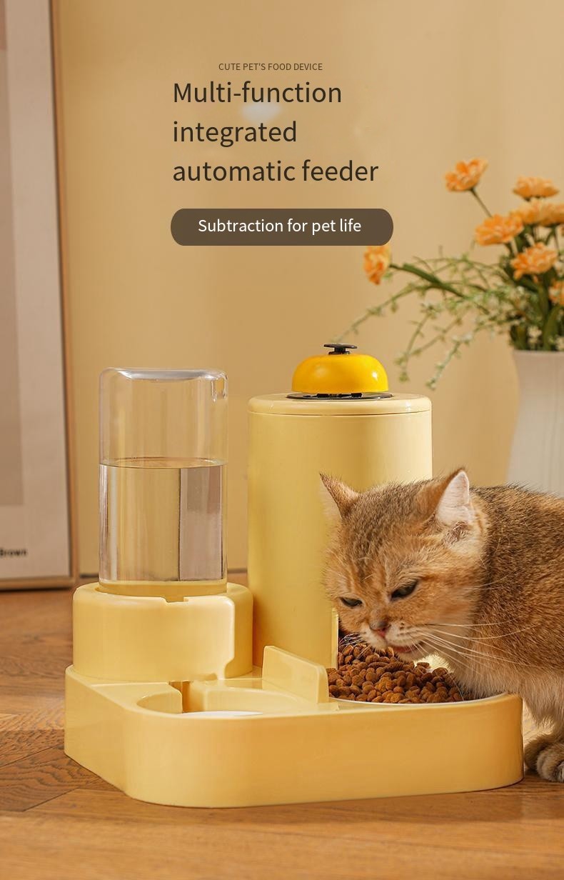 Automatic Cat Feeding Water Feeder Three-in-One Water Dispenser Ceramic Bowl for Cats and Dogs with Bell