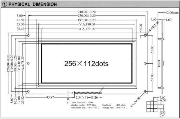 Buy cheap 256*112 Graphic LCD Module 12H STN Blue Wide Temperature Industrial Display from wholesalers