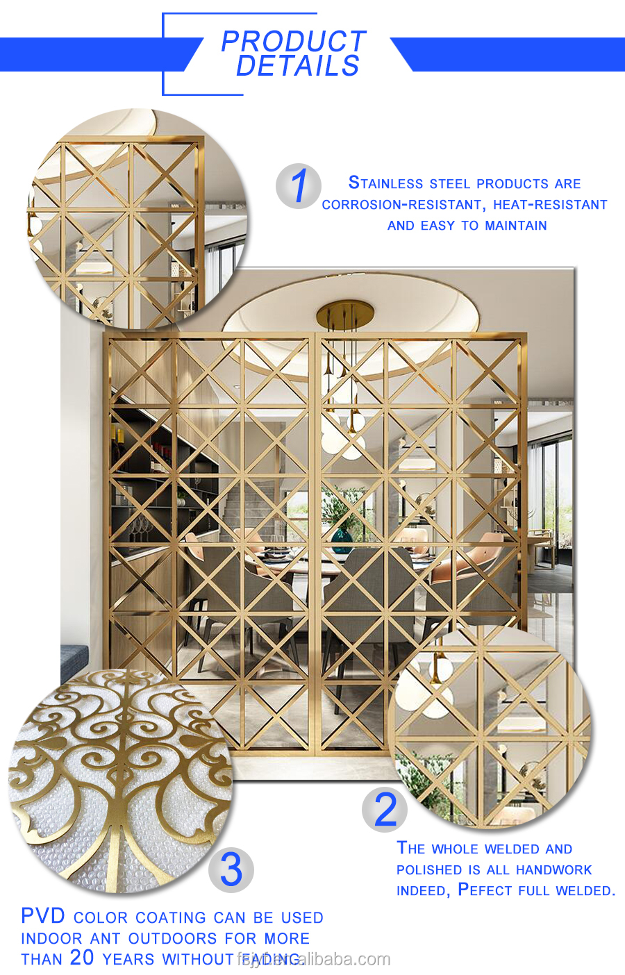 ZZ3103 Foshan Manufacture Decorative Rose Gold Color 304 Stainless Steel Living Room Partition