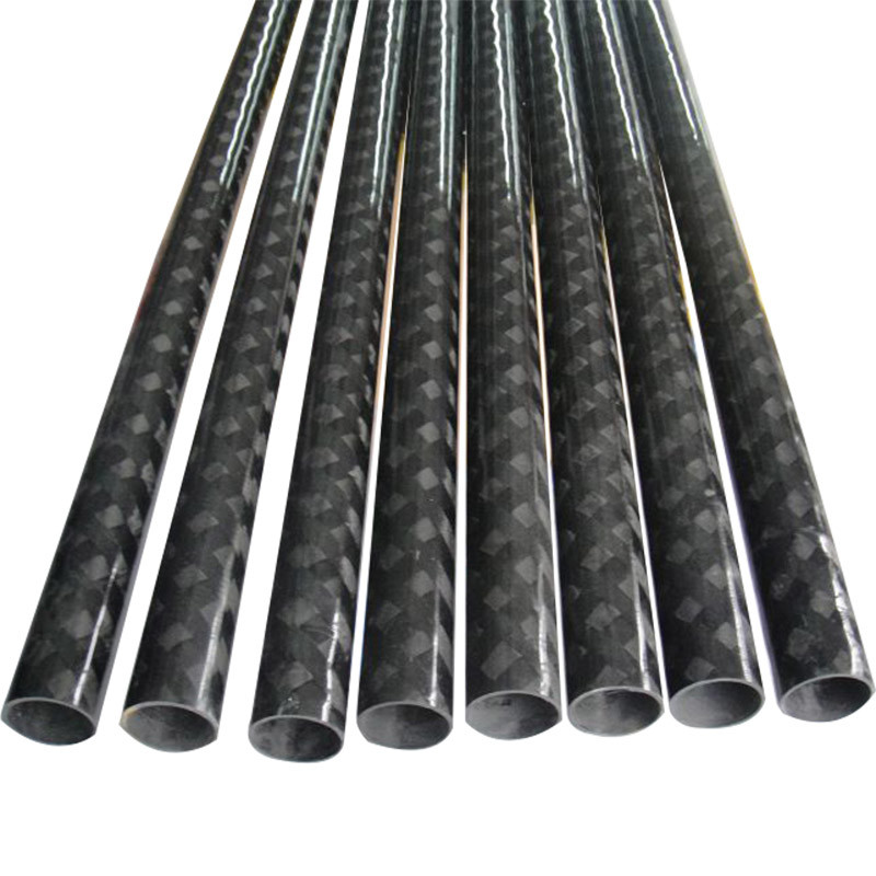 Roll Wrapped Carbon Fiber Tube Silver Aluminized Twill Weave Gloss Finish