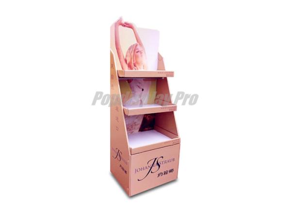Buy cheap Degradable Pink Cardboard Floor Display Stands Glossy Laminated For Body Lotion from wholesalers