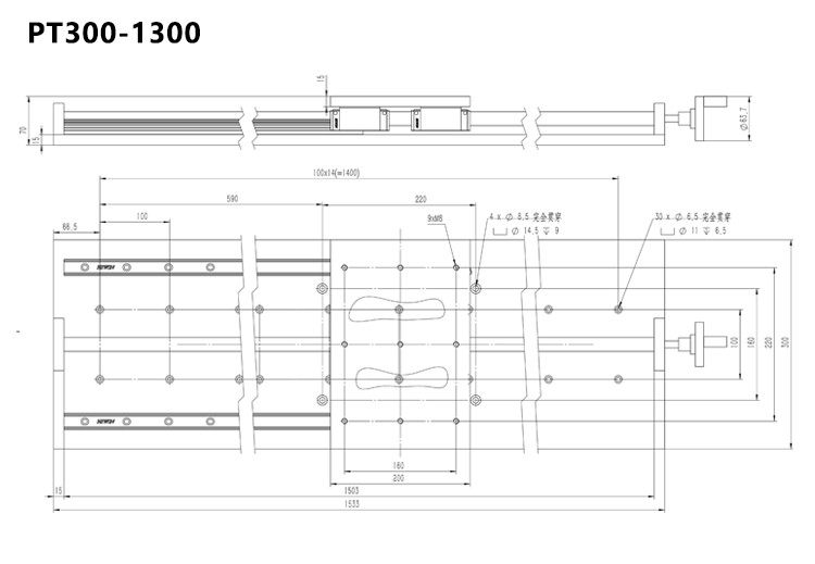 Hand Sliding Manual Linear Stage Large Table Top Load 100kg Displacement