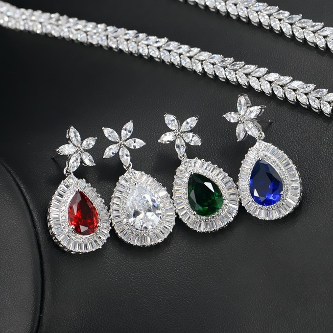 Womens Necklace Earring Wedding Accessories Red Imitation Diamond Bridal Necklace High Quality Cz Necklace Jewelry S