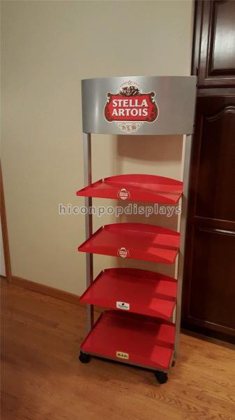 Buy cheap 4 Wheels Wine Display Stand Red Heavy Metal Beer Display Shelf 4 Layer For Stores from wholesalers