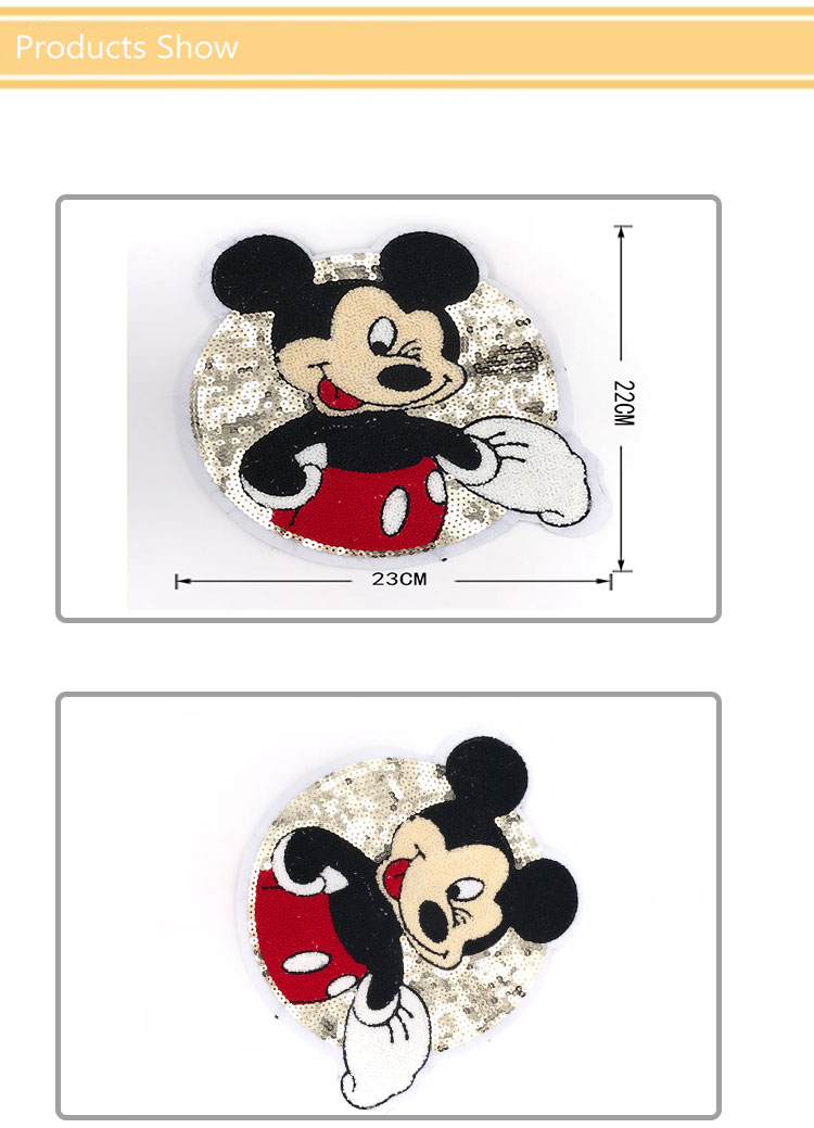 Popular Large Mickey Mouse Patch , Sequined Disney Character Iron On Patches