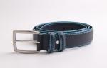 Classic Mens Leather Dress Belt With Blue Stitching And Edge Painting