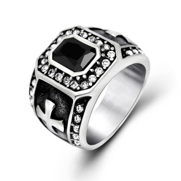 Buy cheap Vintage Inlay Mens Gothic Stainless Steel Band Ring with Black Cubic Zircon（SA566BLACK） from wholesalers