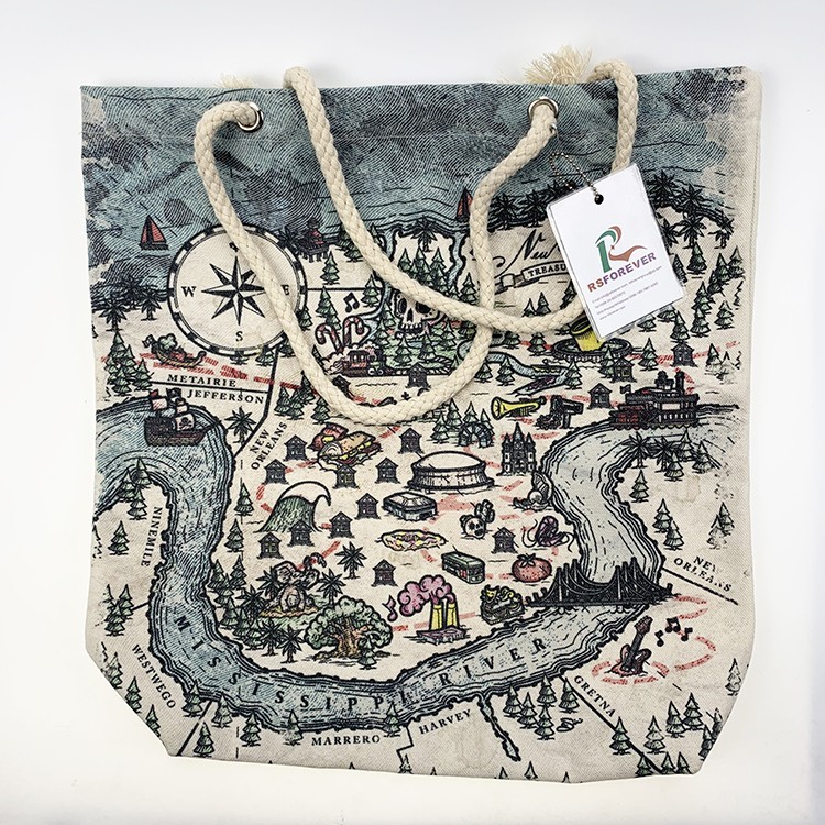 Rope Handle Canvas Shopping Bags with Customized Full Color Printing