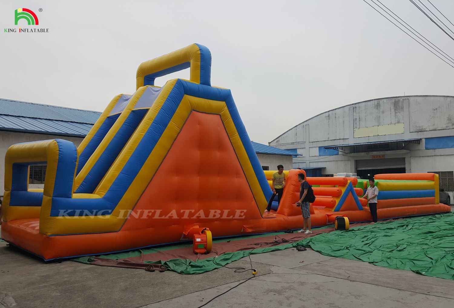 Custom Sport Inflatable Carnival Games Inflatable Challenge Race Obstacle Course With Double Lane Climbing And Slide