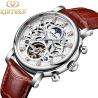 Buy cheap KINYUED Watch Leather Strap Tourbillon Skeleton Watches Men Luxury In Stock Automatic Mechanical Watch from wholesalers