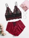 Mature Thin Sleepwear Silk Fabric Lace Bra Underwear Set Sexy Lingerie For Hot