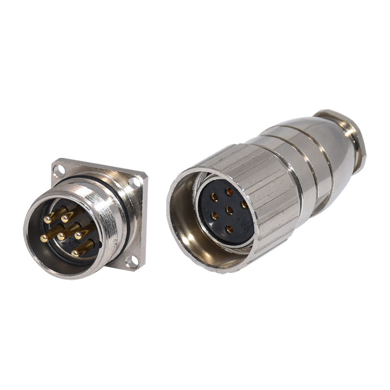 Waterproof IP67 M23 Connector 20A High Power Female 6pins Assembly Metal Plug