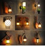 Industrial Loft design creative cafe restaurant bar bedside iron wooden led wall
