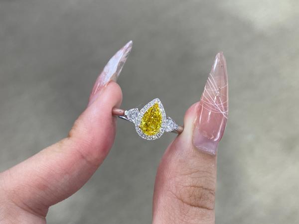 Buy cheap 1.03ct Fancy Vivid Yellow Lab Created Diamond Ring 18k White Gold from wholesalers