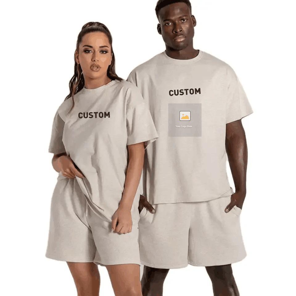 Customized Women Summer 2 Piece Tracksuit Short Set Unisex Sweatsuit Printed Short Sleeve Summer Shorts T Shirt Set for Men
