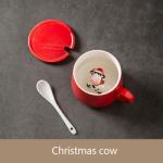 Eco Friendly Red Ceramic Cups , Ceramic Christmas Mugs With Spoon Lid OEM ODM