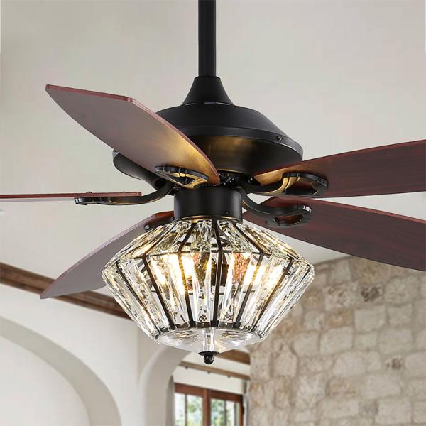 120V 52Inch 5 Metal Blade Matt Black Ceiling Fan With Remote Control For Living