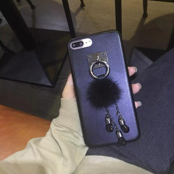 Buy cheap PU Black Metal Buckle Small Hairball Pearls Pendant Strap Cell Phone Case For iPhone 7 6s Plus from wholesalers