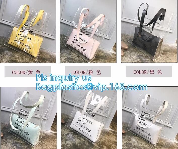 Reusable PVC Soft Loop Handle Bags, long handle clear pvc bedding yellow pvc blanket bag, transparent PVC handle plastic