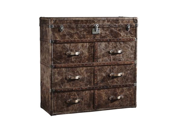 Buy cheap 6 Drawers Leather Storage Trunk Brown Color 1M Height Copper Nails For Decoration from wholesalers
