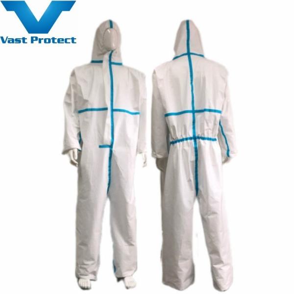 Buy cheap Soft Disposable White Hooded Blue Tape Microporous Coat for Surgical Supplies Materials from wholesalers