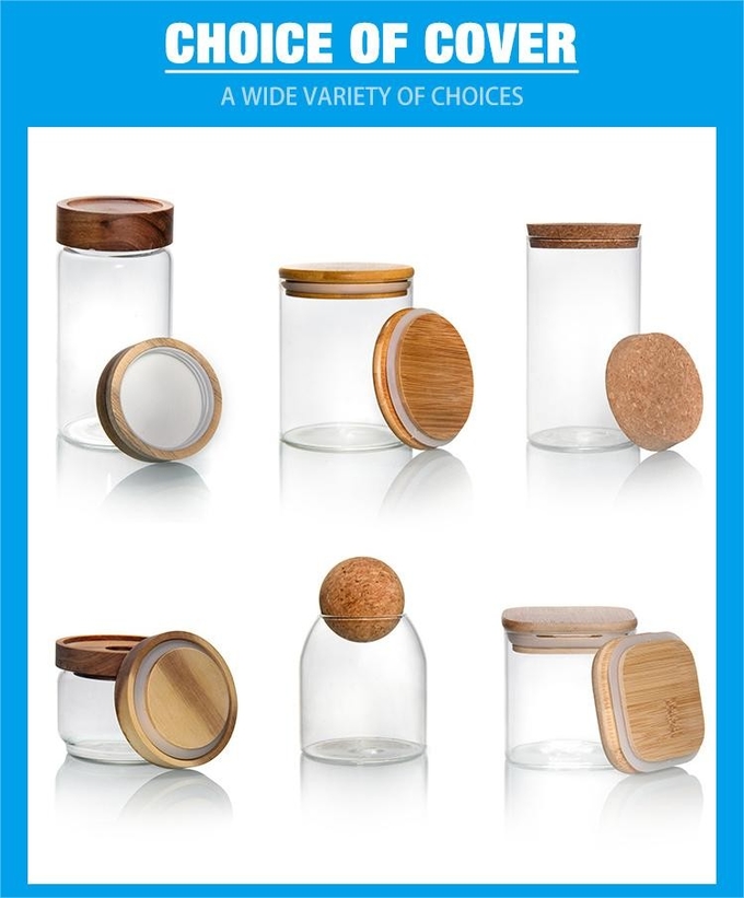 High Borosilicate Snack Glass Storage Jars 1600ml With Bamboo Lids