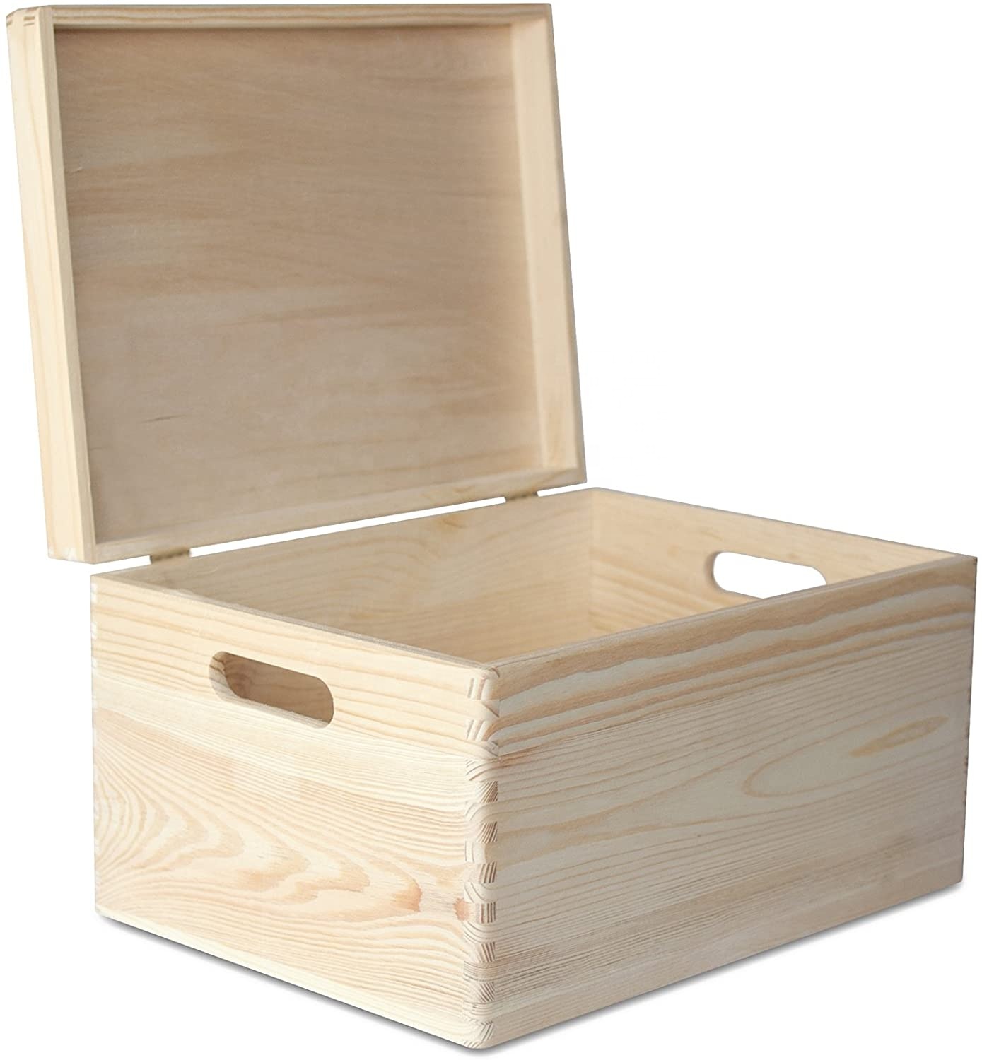 Large Wooden Box Storage Chest Wood Unpainted Keepsake Box with Lid and Handles to Decorate with Documents, Toy, Valuables &Tool