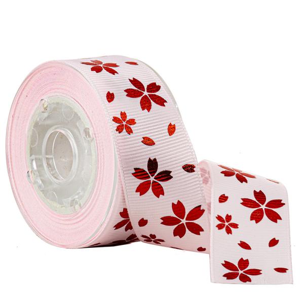 Buy cheap Foil Red Gold Flower On Pink Printed Grosgrain Ribbon For Holiday Decoration from wholesalers
