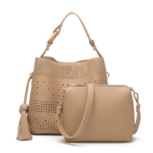 Buy cheap Hollow Out Beige Faux Leather PU Bucket Barrel Purse Leather from wholesalers