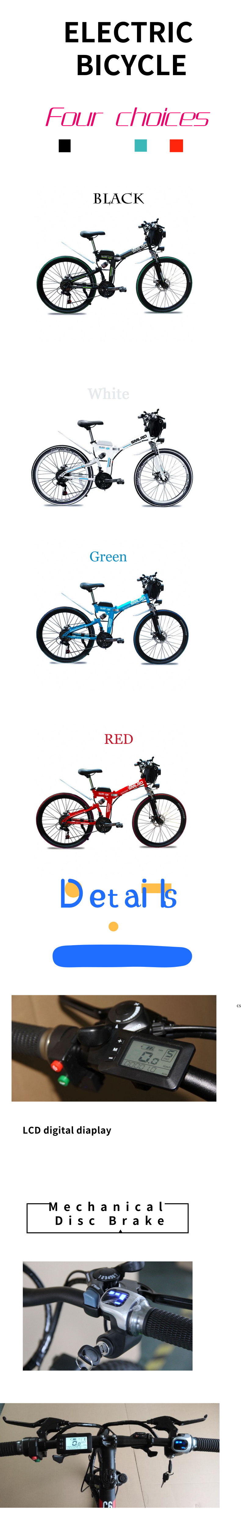 Hard Wearing Foldable Electric Bike , 350w 48 Volt Ebike Brushless Motor