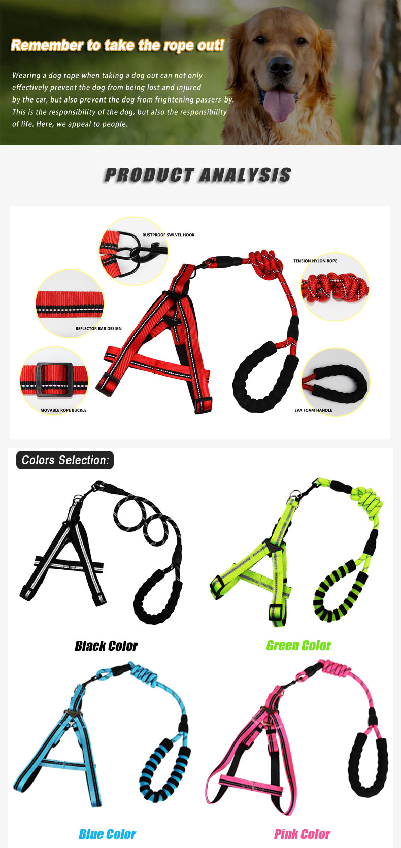 High Quality Pet Products No Pull Custom Big Dog Harness