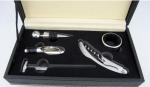 New Arrival 5pcs set pu leaher case silver stainless steel wood bottle opener