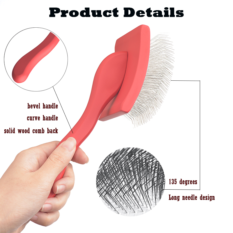 Pet Wire Grooming Brush Wooden Handle Metal Long Pin Slicker Brush for Medium Large Dogs