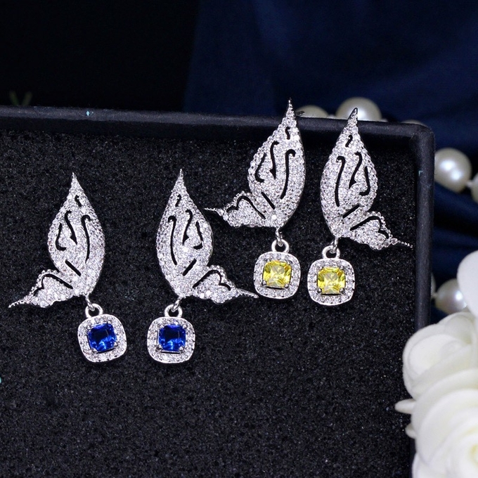 Butterfly CZ Bridal Jewelry Sets Women Girls Sparkling Rhinestone Set Butterfly Jewelry Necklace Earring Jewelry