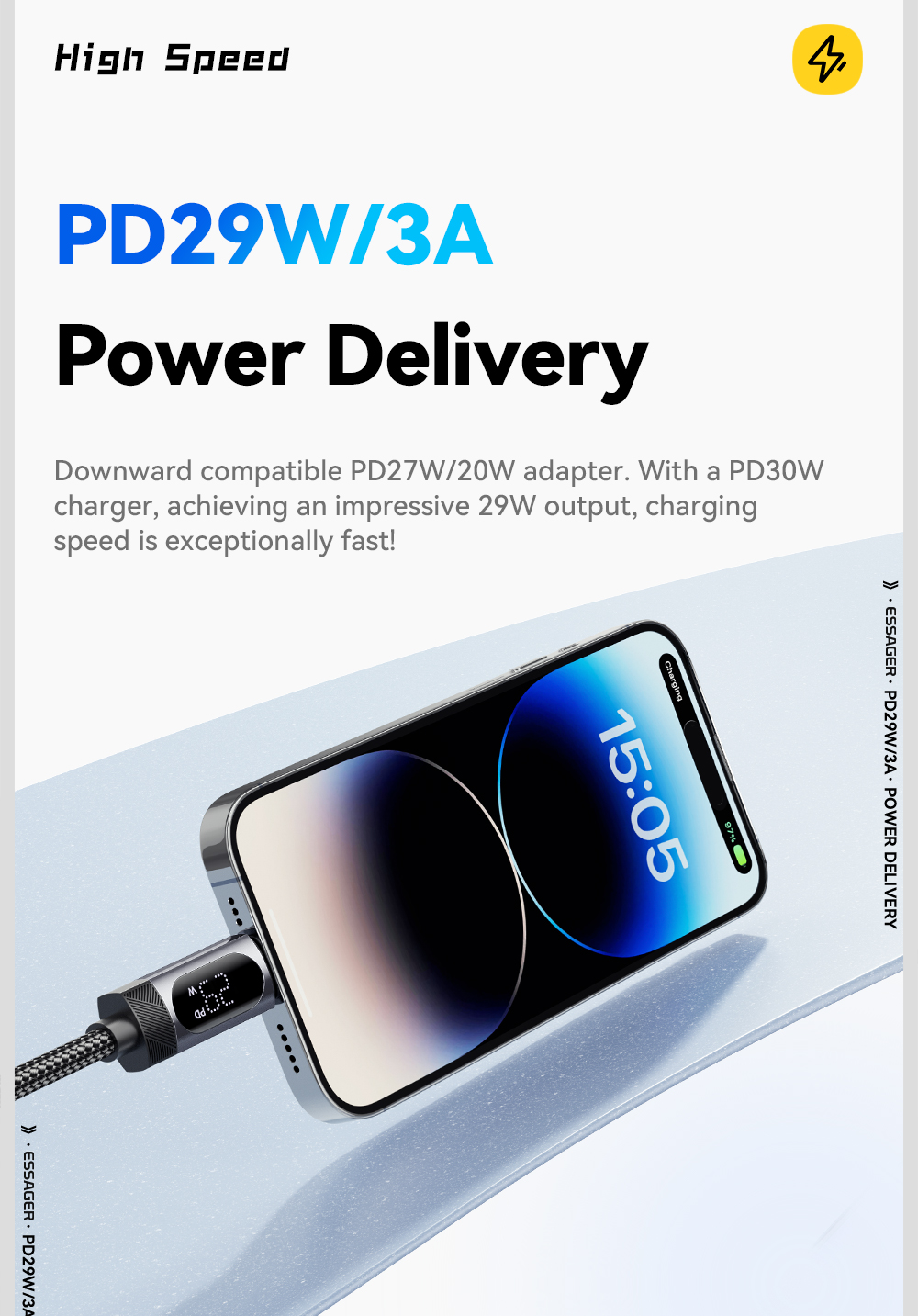 ESSAGER ES-X64 Series 29W USB-C to Lighting Charging Cord Data Cable